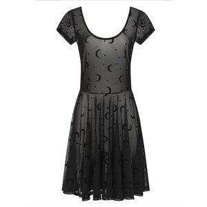Collectif Lila Moon Retro Inspired Semi Sheer Black Skater Dress NEW X-Small